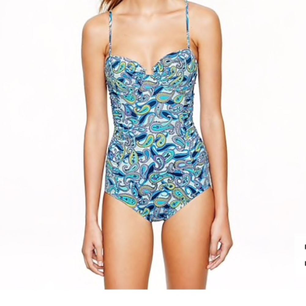 J Crew blue paisley underwire swimsuit.